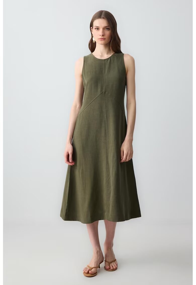 JIMMY KEY Rochie midi din amestec de in - Kaki inchis