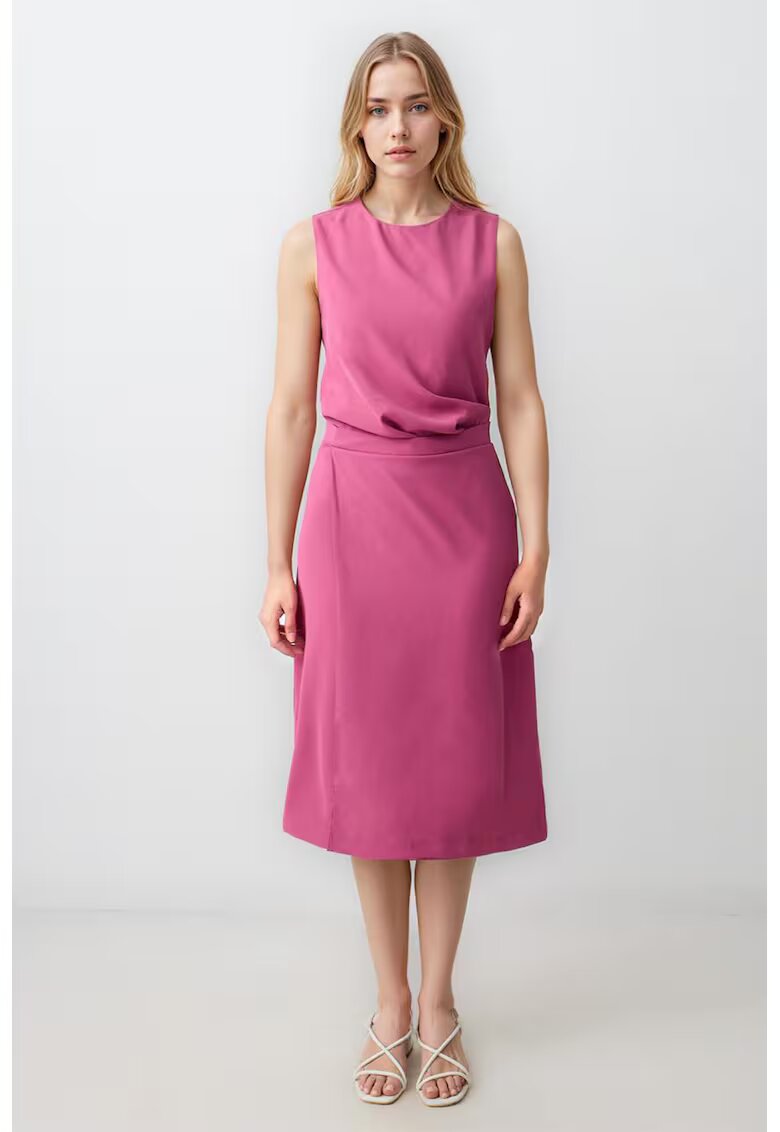 JIMMY KEY Rochie midi evazata cu decolteu la baza gatului - Roz pastel