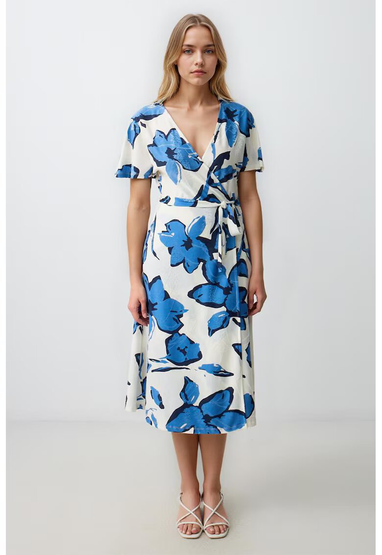 JIMMY KEY Rochie midi petrecuta - Albastru royal/Alb murdar
