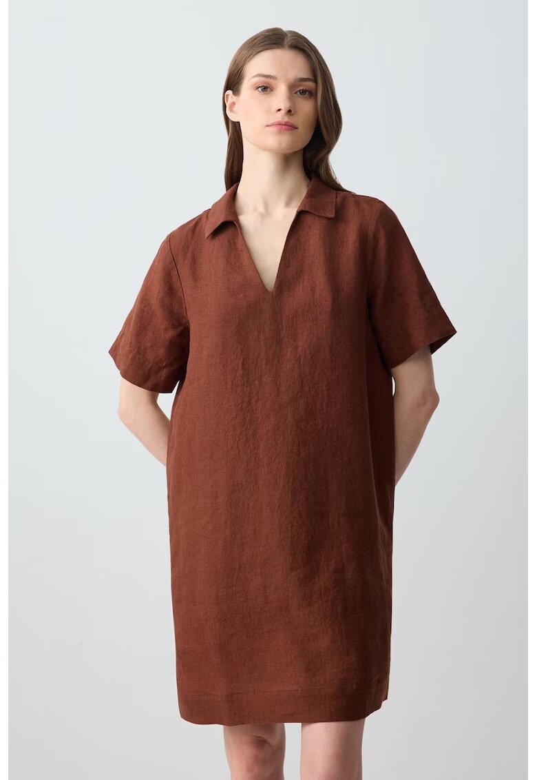 JIMMY KEY Rochie scurta dreapta de in - Maro cognac