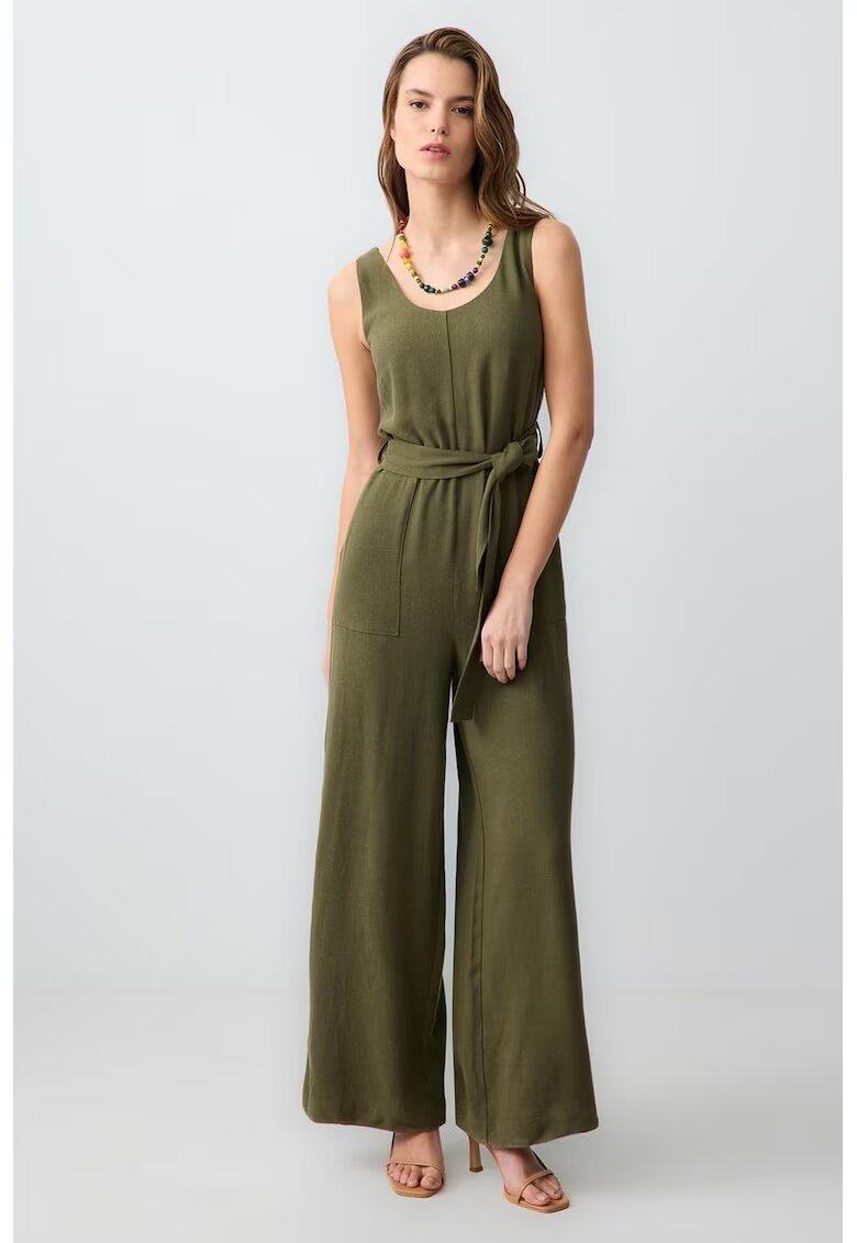JIMMY KEY Salopeta din amestec de in cu cordon in talie - Kaki inchis