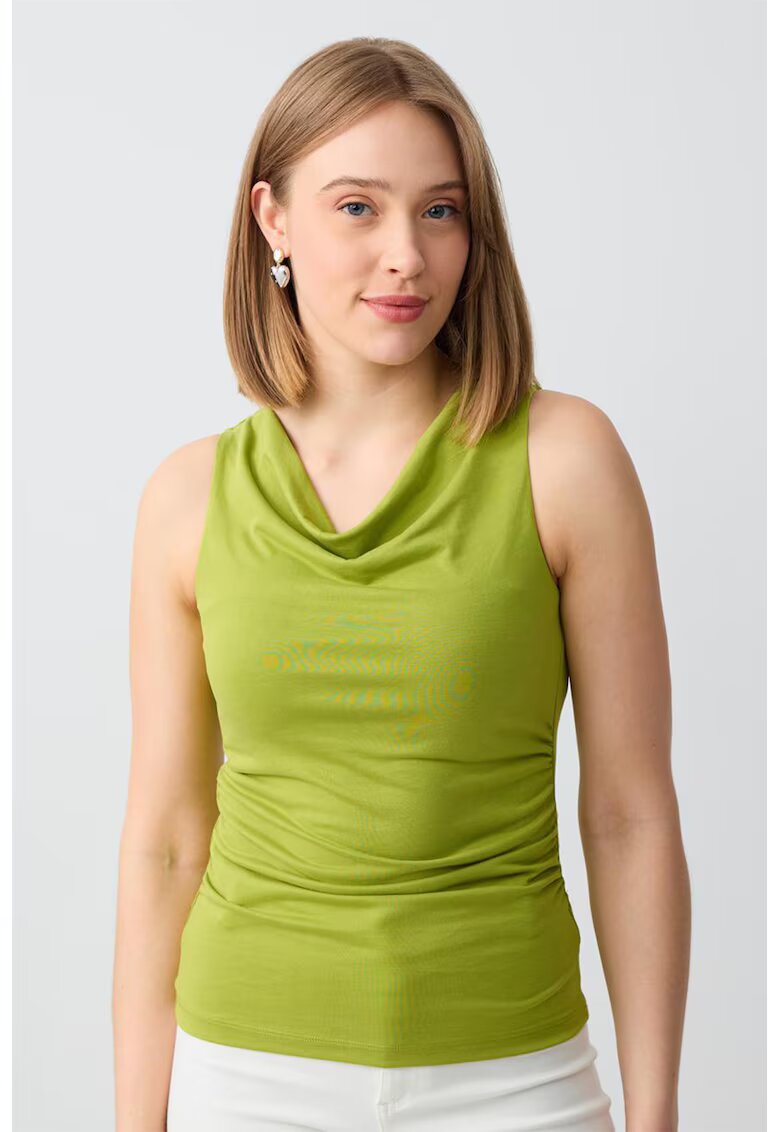 JIMMY KEY Top cambrat din amestec de modal cu decolteu drapat - Verde fistic