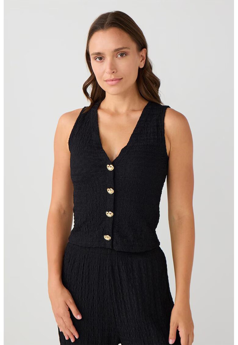 JIMMY KEY Top cu aspect texturat si decolteu in V - Negru