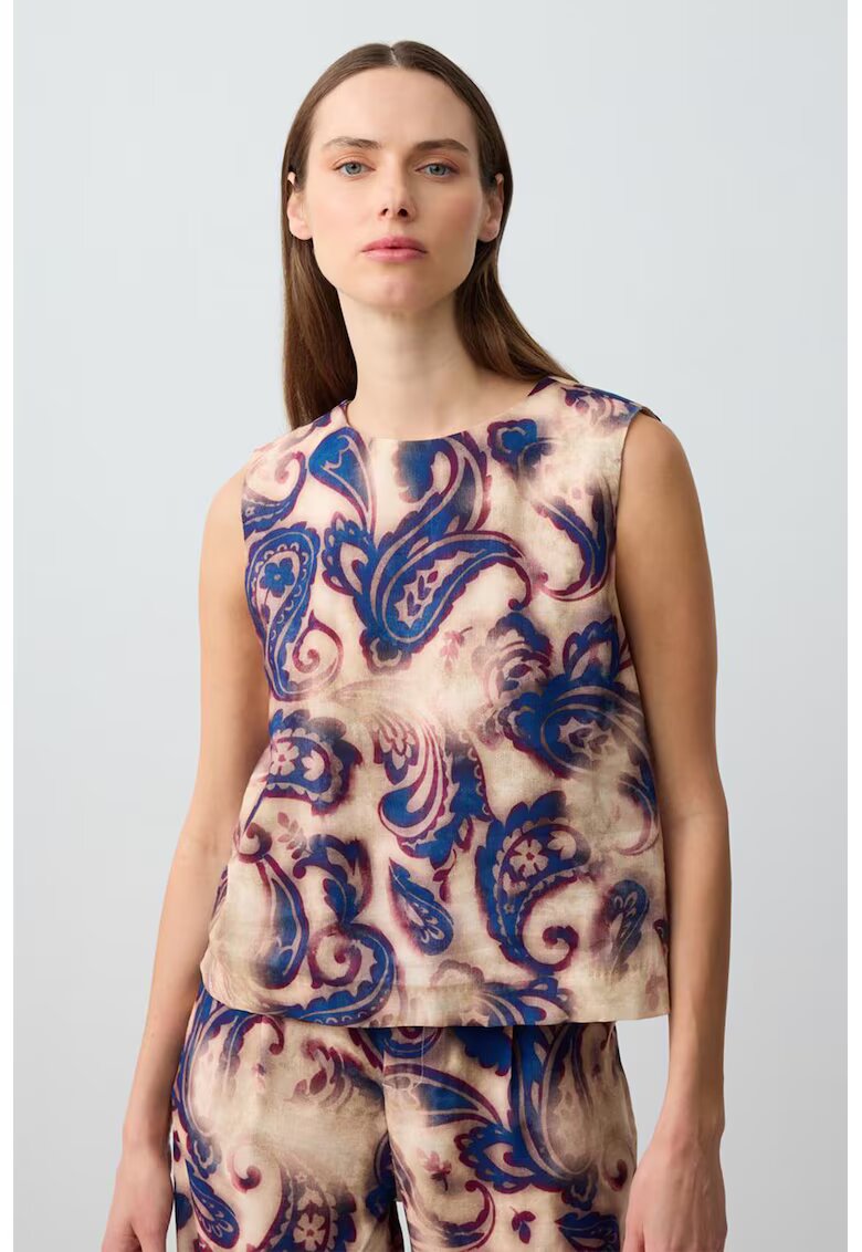 JIMMY KEY Top din amestec de in cu model paisley - Bej/Bleumarin