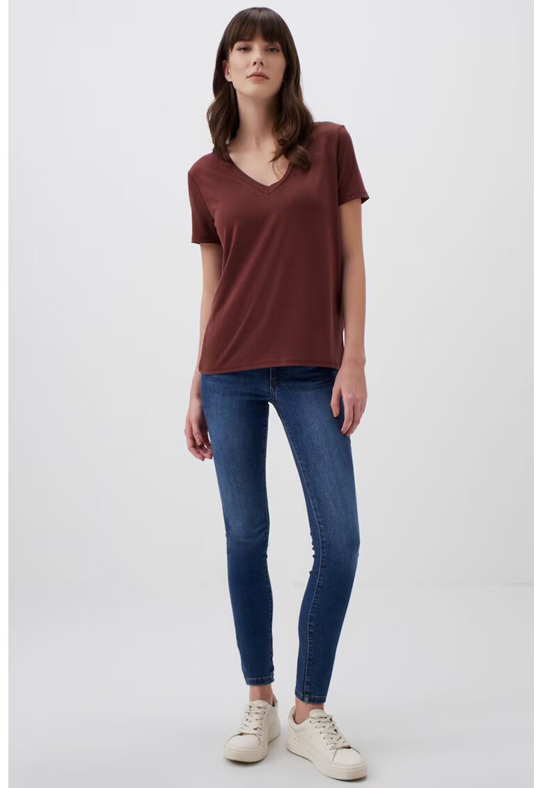 JIMMY KEY Tricou cu decolteu in V - Maro cognac