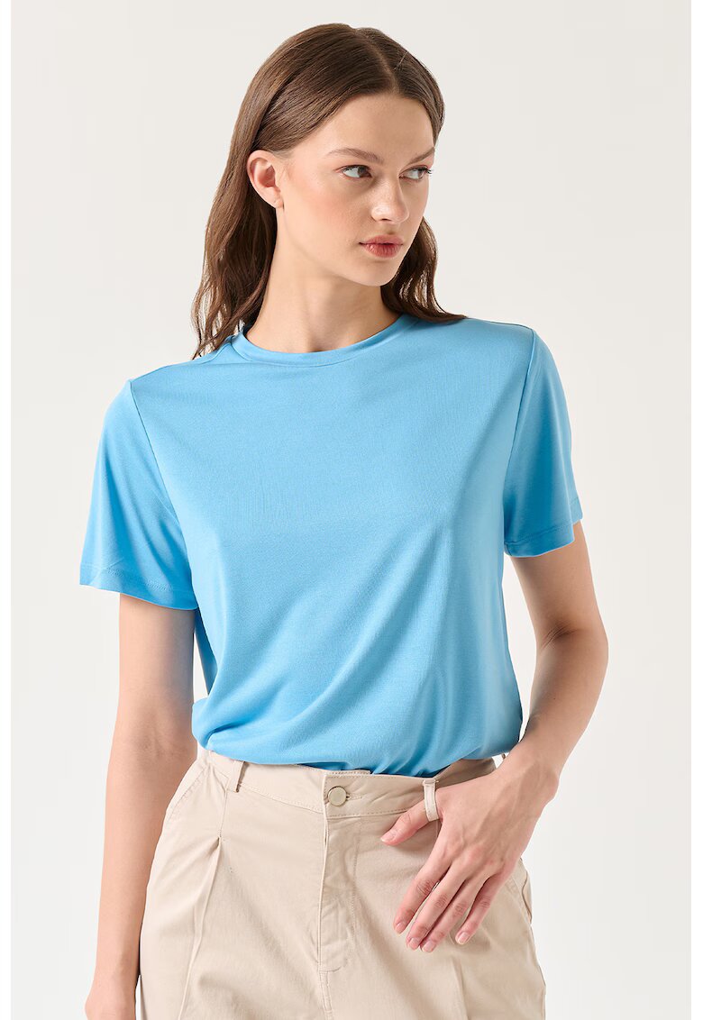 JIMMY KEY Tricou cu decolteu la baza gatului - din amestec de modal Stiziano - Albastru pastel