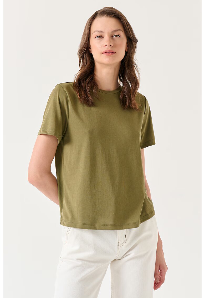 JIMMY KEY Tricou cu decolteu la baza gatului - din amestec de modal Stiziano - Kaki