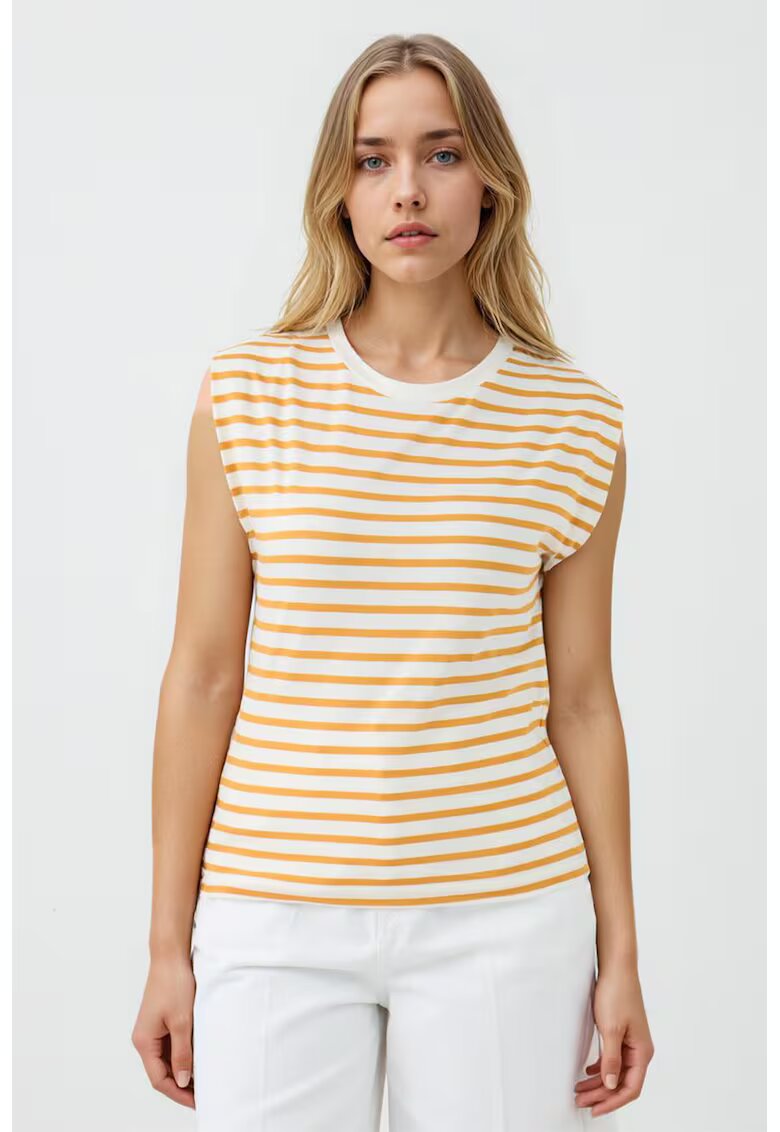 JIMMY KEY Tricou cu decolteu la baza gatului si dungi - Portocaliu/Alb murdar