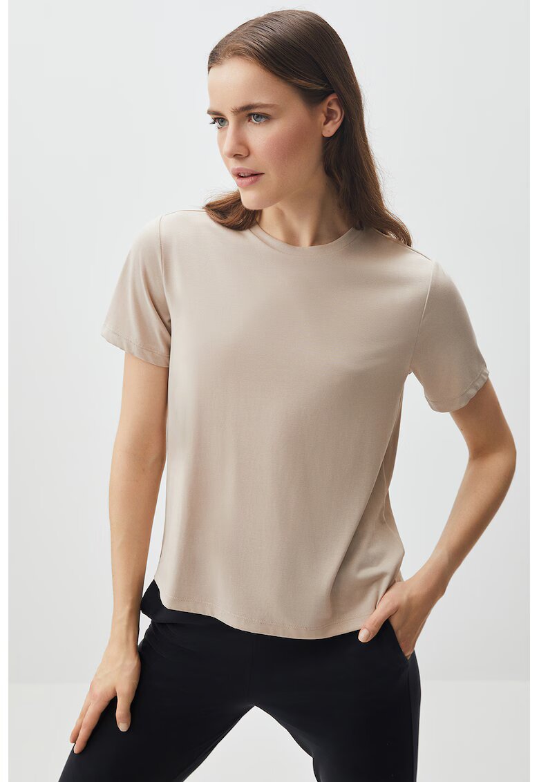 JIMMY KEY Tricou cu decolteu la baza gatului Tiziano - Maro taupe deschis
