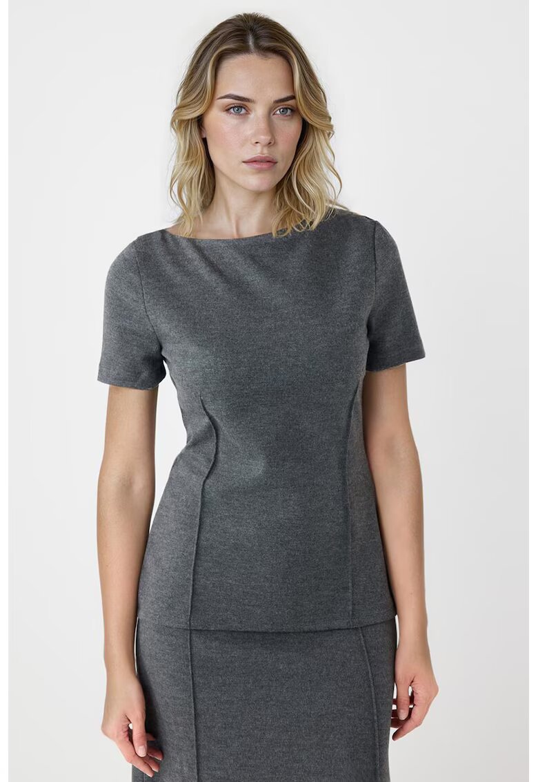 JIMMY KEY Tricou cu model uni si decolteu barcuta - Gri inchis melange