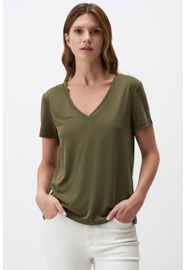 JIMMY KEY Tricou din amestec de modal cu decolteu in V
