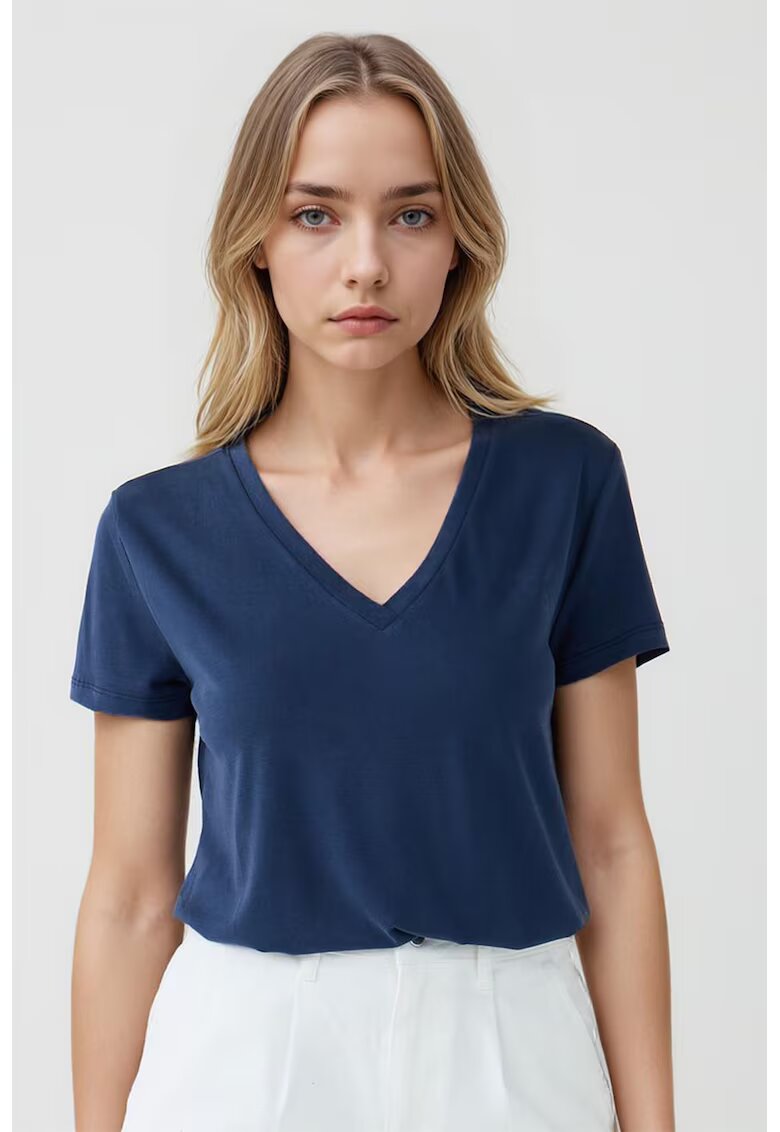 JIMMY KEY Tricou din amestec de modal cu decolteu in V - Bleumarin
