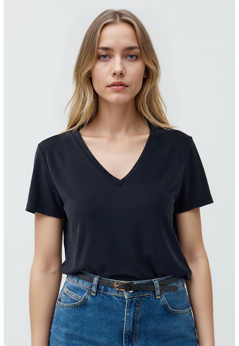 JIMMY KEY Tricou din amestec de modal cu decolteu in V - Negru