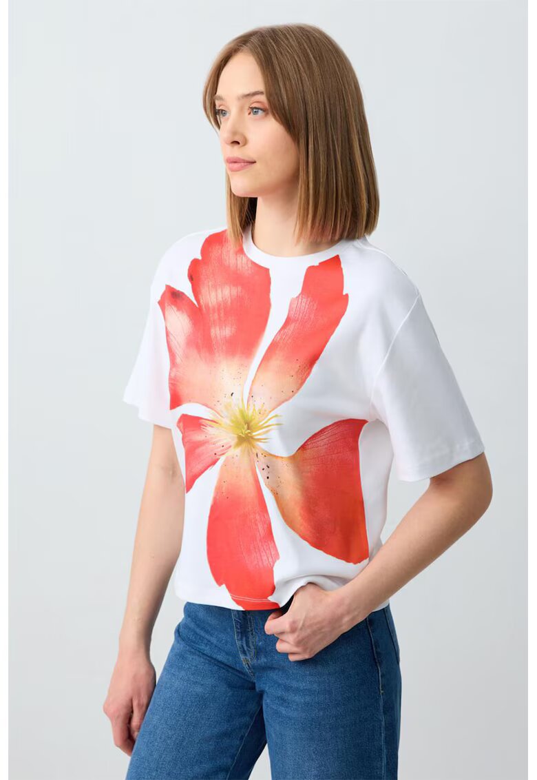 JIMMY KEY Tricou din bumbac cu imprimeu floral - Rosu/Alb