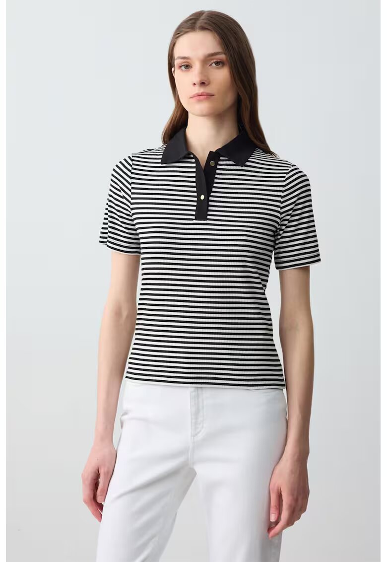 JIMMY KEY Tricou polo cu dungi - Alb/Negru