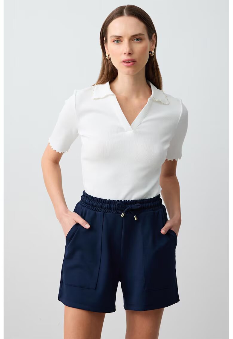 JIMMY KEY Tricou polo cu margini valurite - Alb fildes