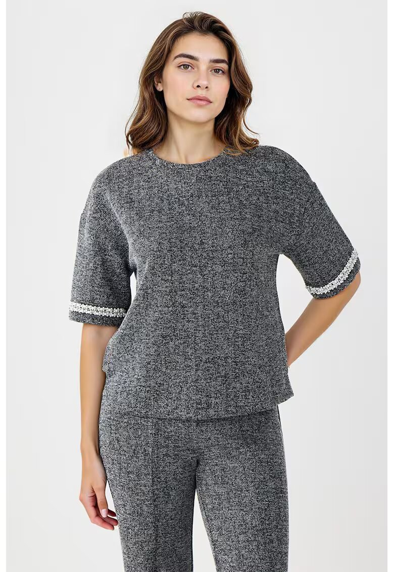 JIMMY KEY Tricou uni cu aspect texturat - Gri inchis melange