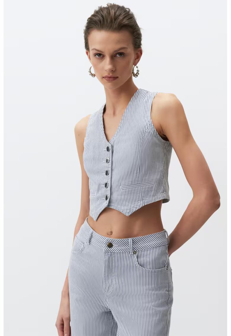 JIMMY KEY Vesta crop slim fit - Gri/Alb murdar