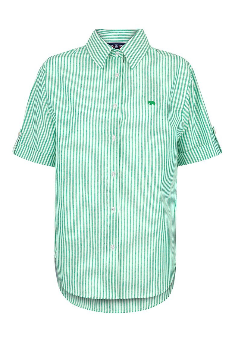 Jimmy Sanders Camasa din bumbac si in cu maneci scurte - Alb optic/Verde aquamarin