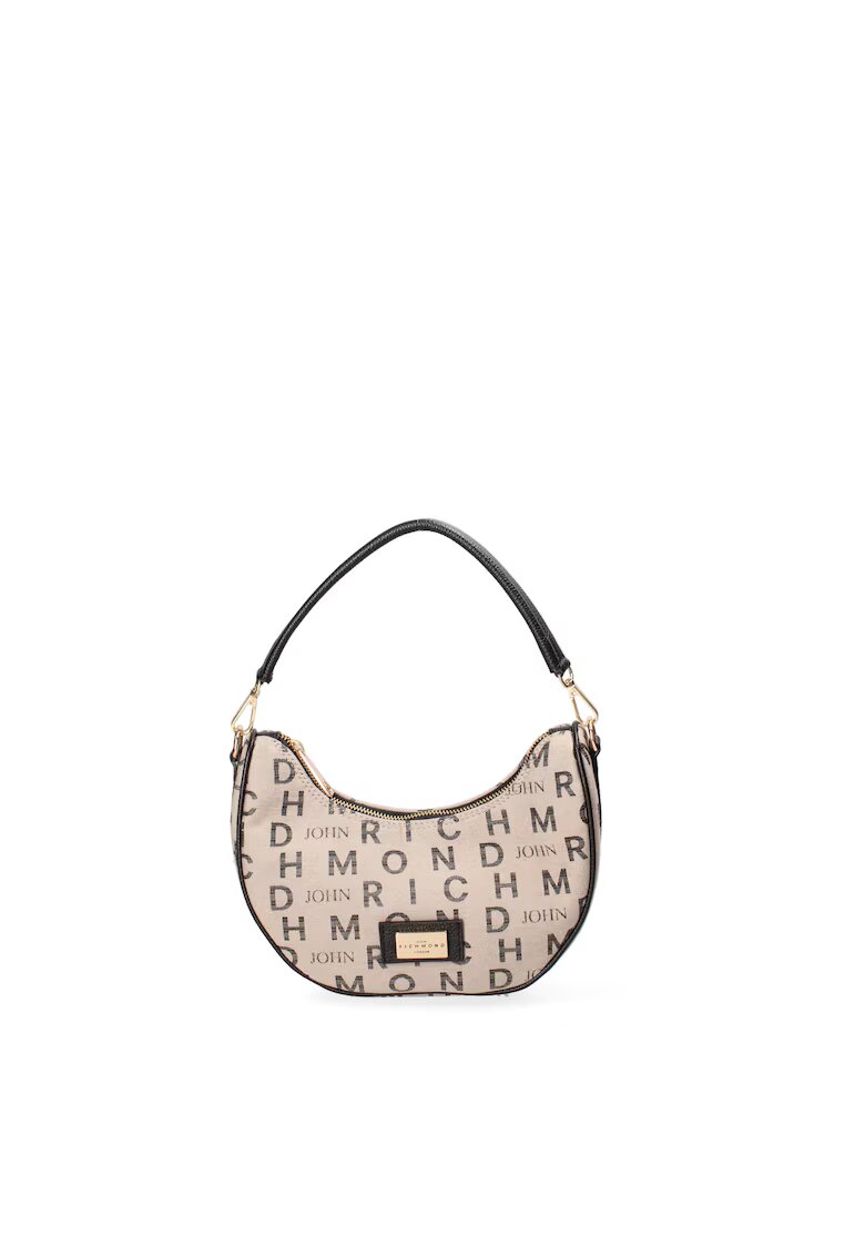 John Richmond Geanta in forma de semiluna cu logo - Negru/Bej
