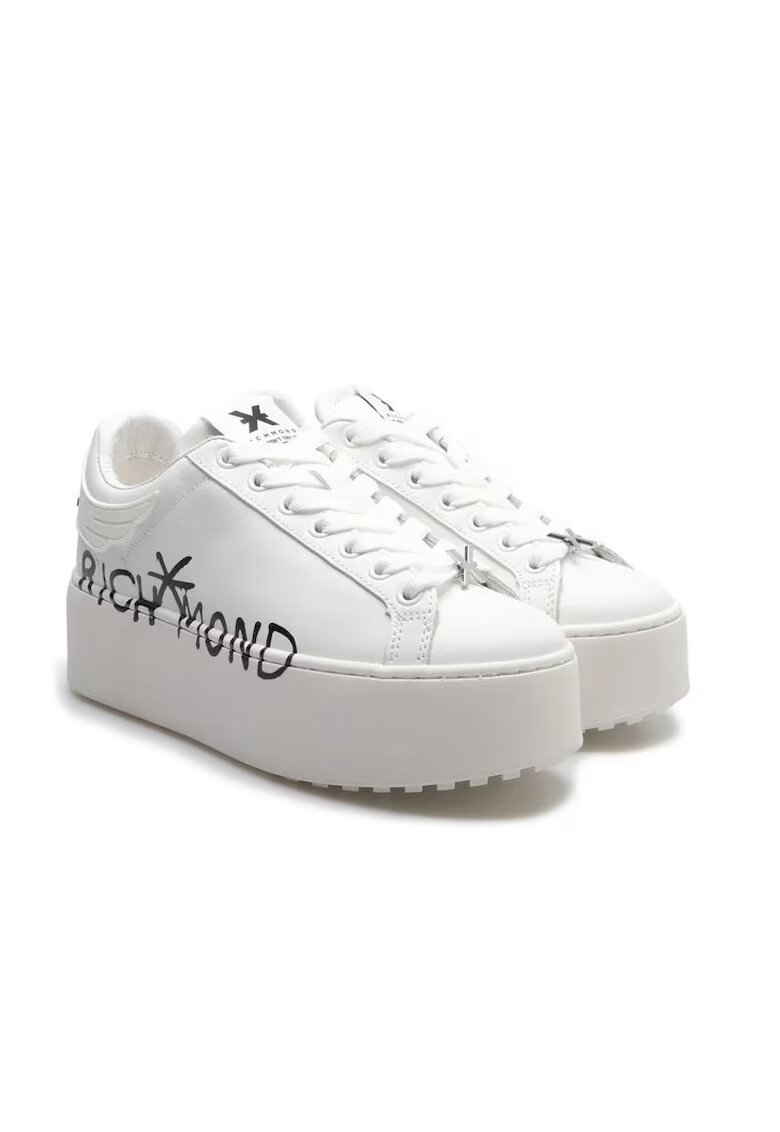 John Richmond Pantofi sport cu talpă înaltă și logo tip graffiti - Alb