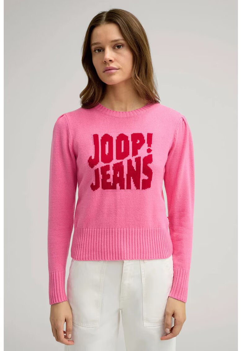 JOOP Jeans Pulover cu guler rotund si imprimeu frontal - Roz