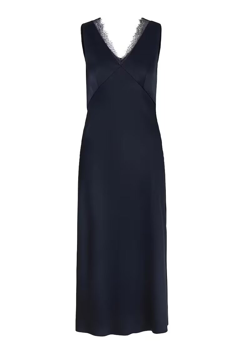 Joop! Rochie midi fara maneci cu decolteu in V si detalii tip dantela - Albastru inchis