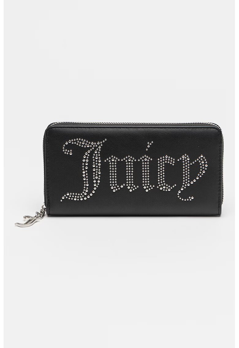 Juicy Couture Portofel din piele ecologica cu nituri decorative si fermoar - Negru/Argintiu