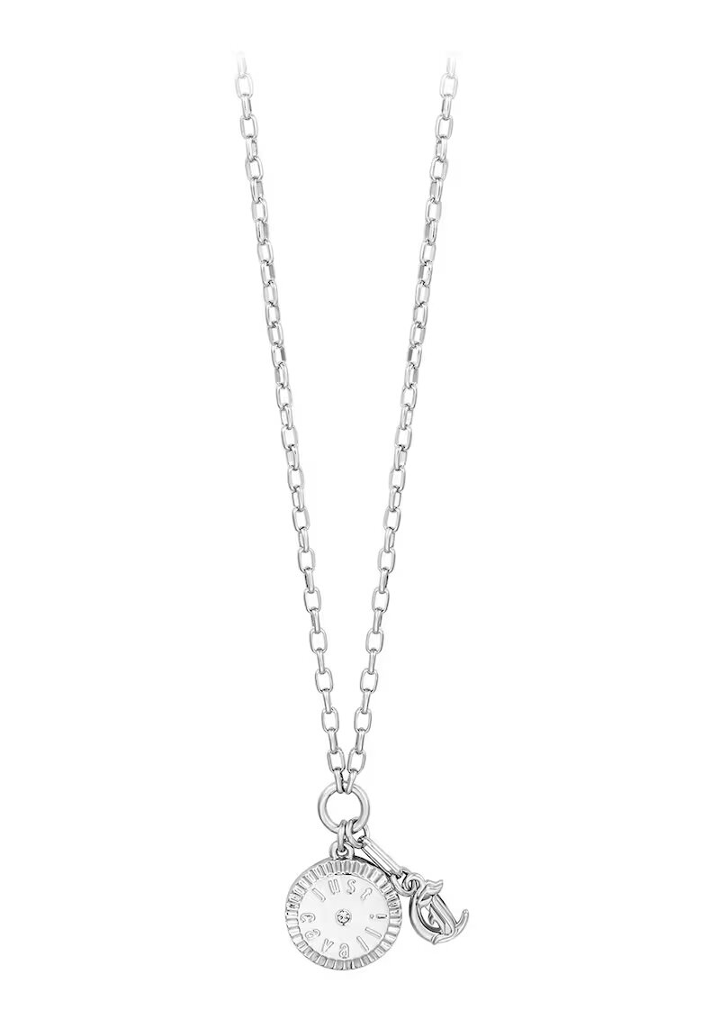Just Cavalli Colier din alama cu talisman logo - Argintiu