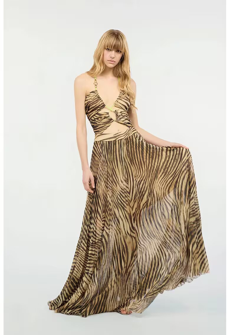 Just Cavalli Rochie lunga cu animal print si bretele reglabile - Maro