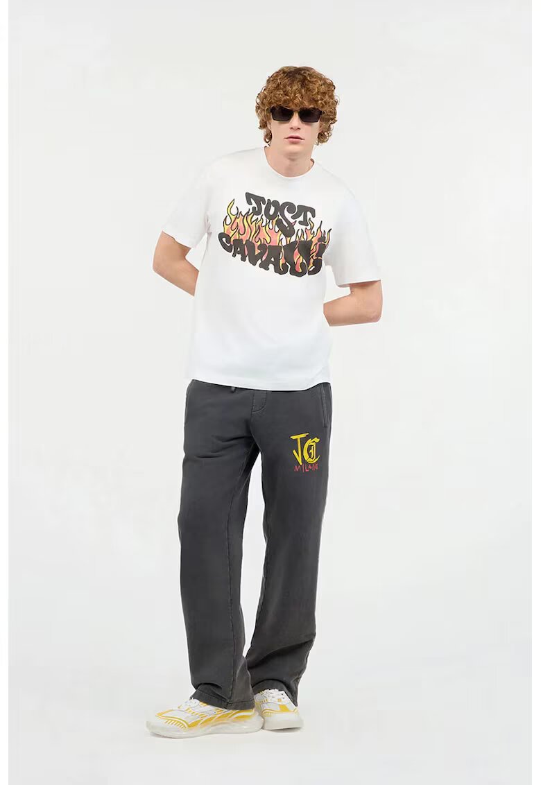 Just Cavalli Tricou oversized cu print frontal - Alb