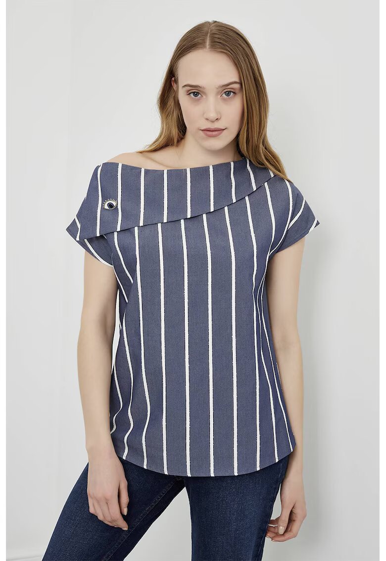 Just Like You Bluza asimetrica cu dungi - Alb/Bleumarin