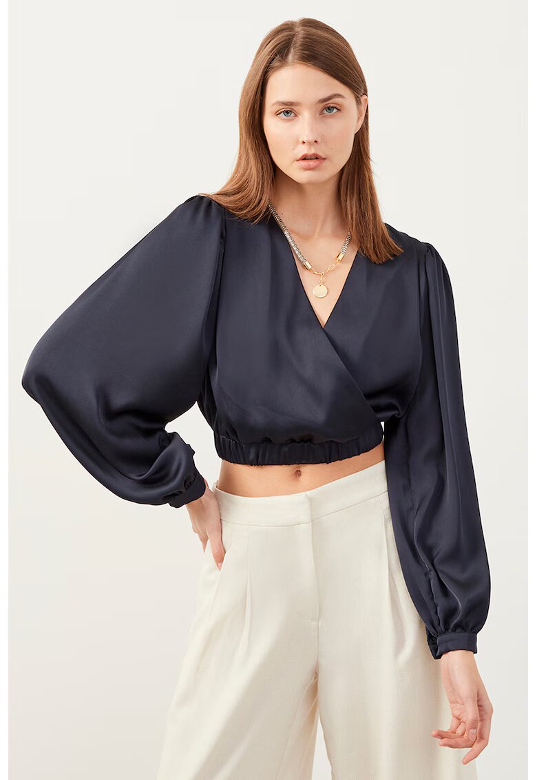 Just Like You Bluza crop cu maneci bufante - Bleumarin