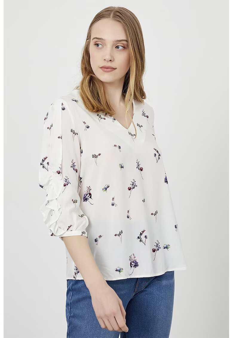 Just Like You Bluza cu maneci medi si model floral - Alb/Verde/Violet