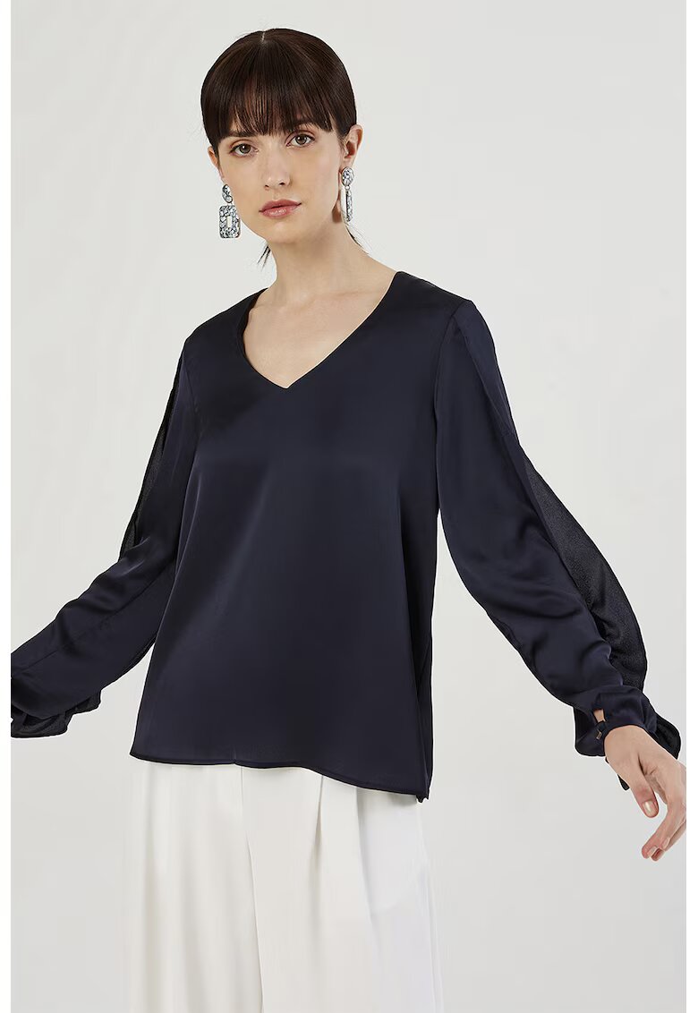 Just Like You Bluza din satin cu decolteu in V - Albastru ultramarin