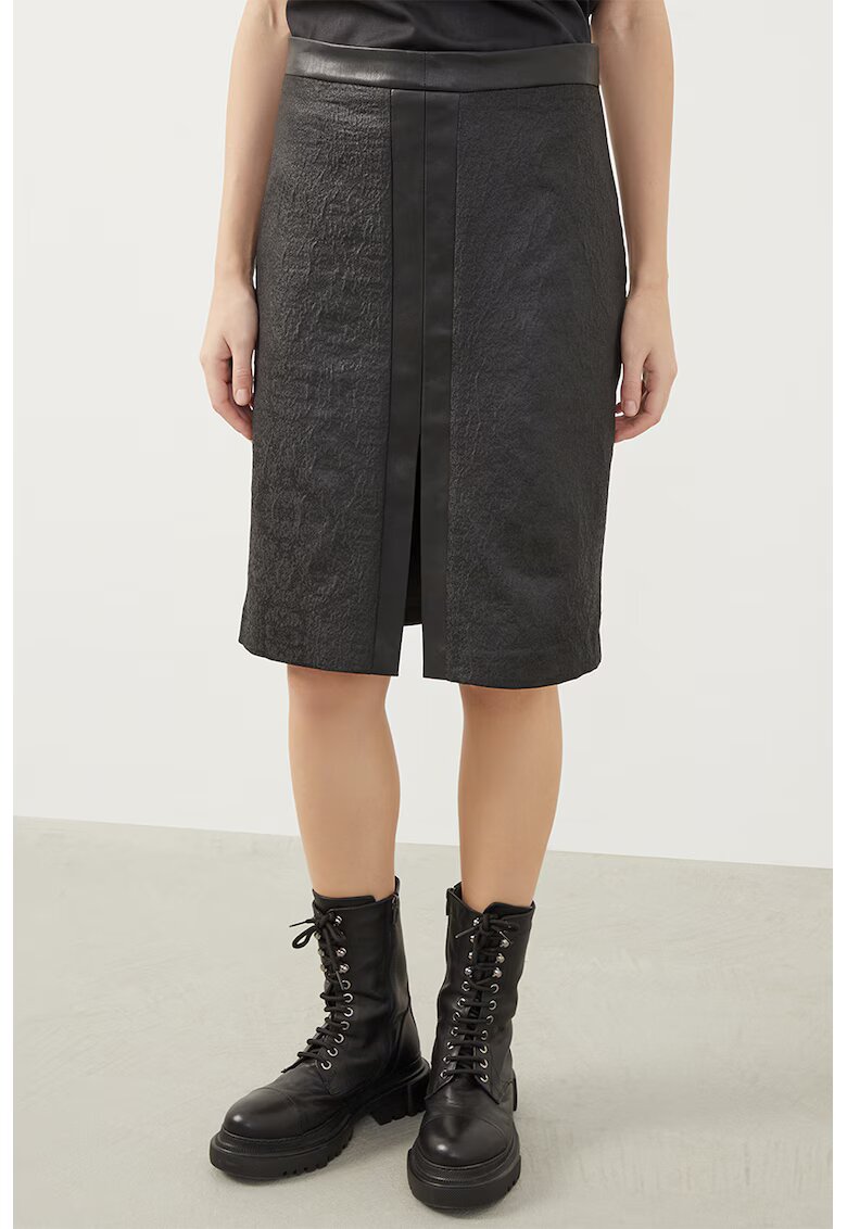 Just Like You Fusta texturata cu slit frontal - Negru