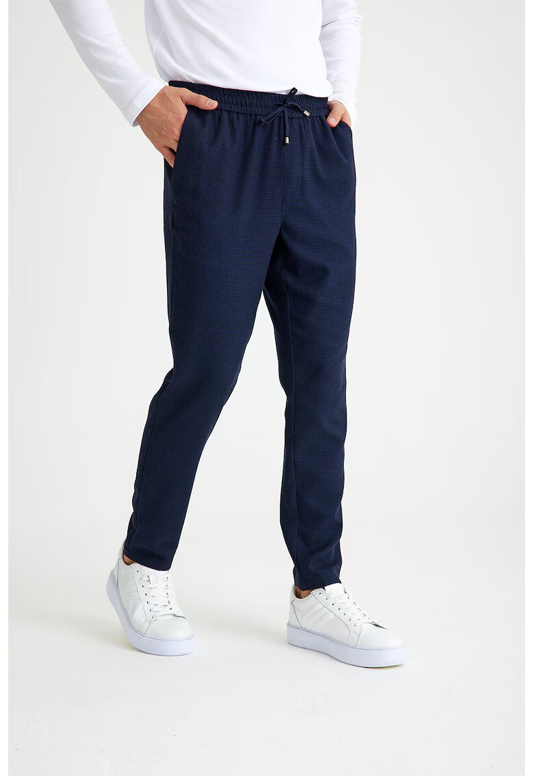 Just Like You Pantaloni cu model houndstooth si snur in talie - Bleumarin