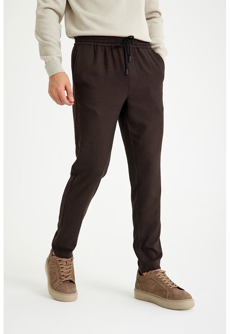 Just Like You Pantaloni cu model houndstooth si snur in talie - Maro inchis/Negru