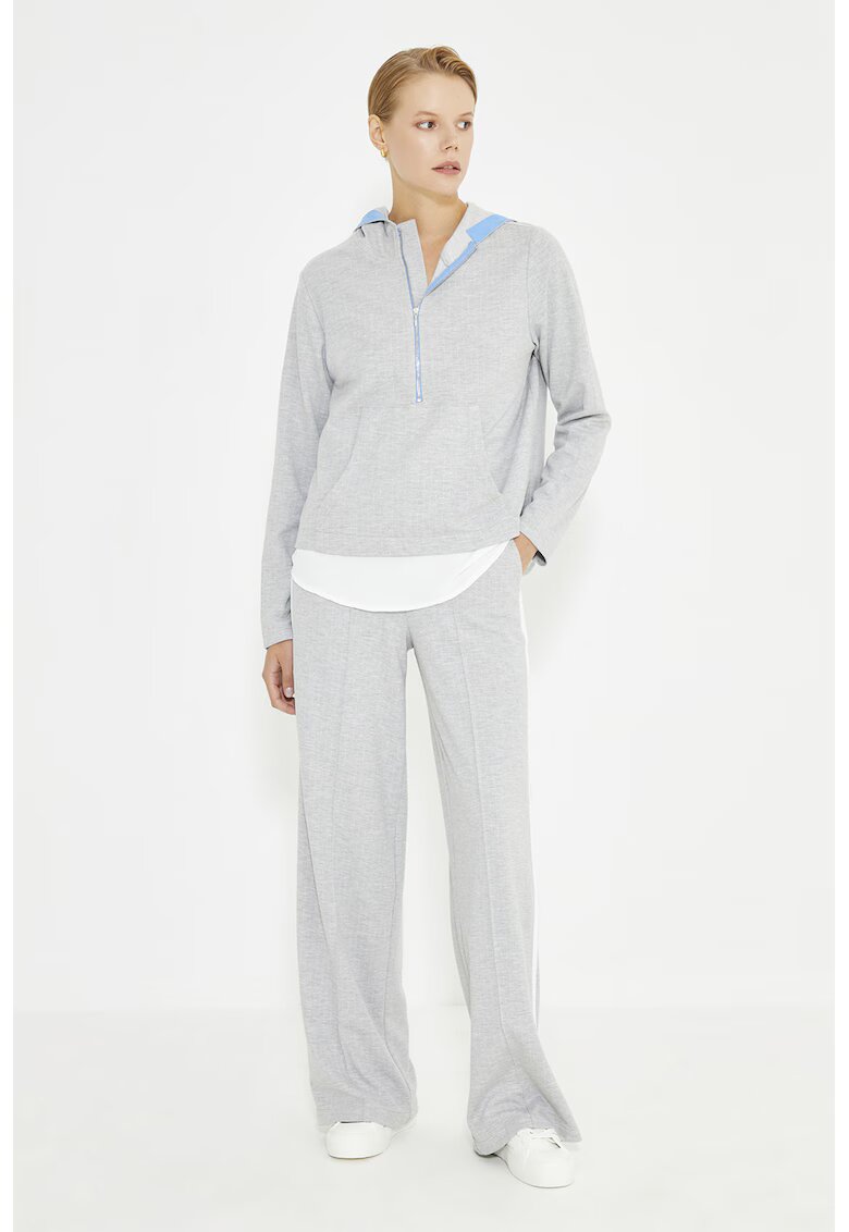 Just Like You Pantaloni de trening relaxed-fit cu croiala dreapta si talie inalta - Gri deschis melange