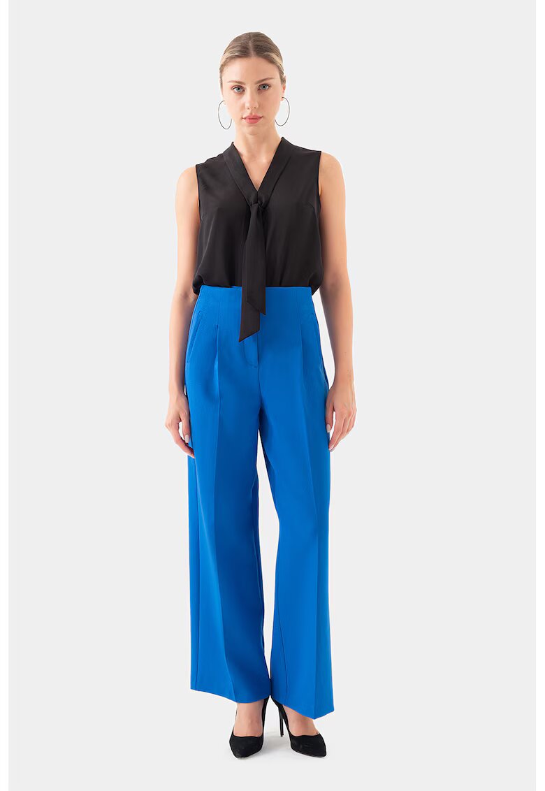 Just Like You Pantaloni drepti crop cu pensa - Albastru royal