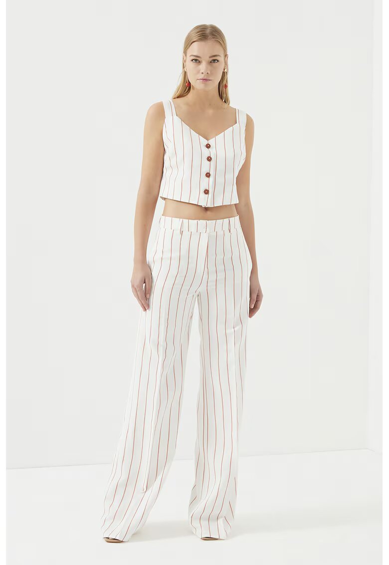 Just Like You Pantaloni drepti cu dungi - Alb/Coral