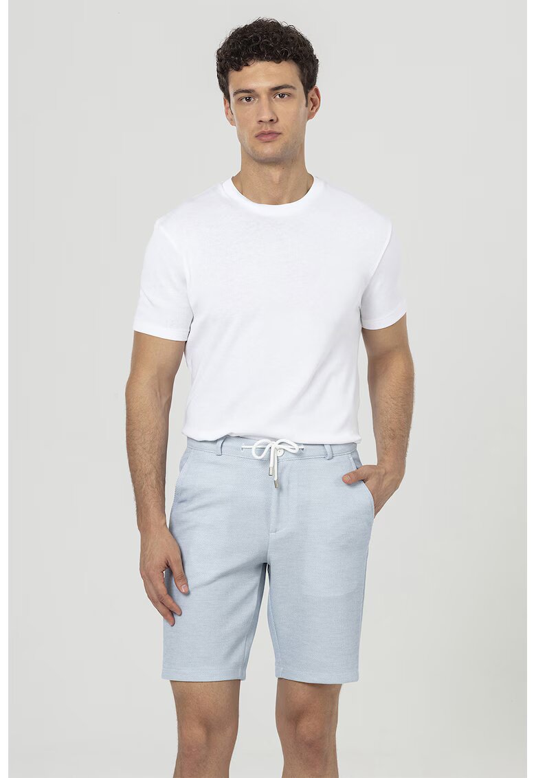 Just Like You Pantaloni scurti cu model texturat si snur in talie - Albastru deschis