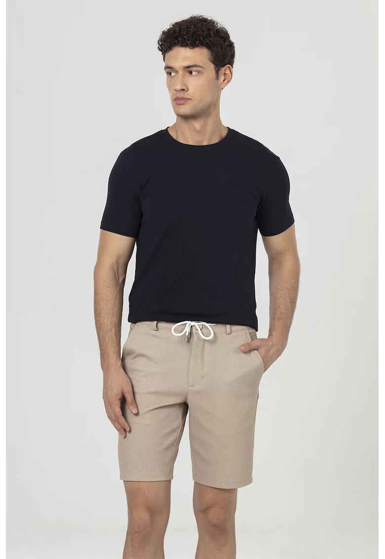 Just Like You Pantaloni scurti cu model texturat si snur in talie - Maro nisip