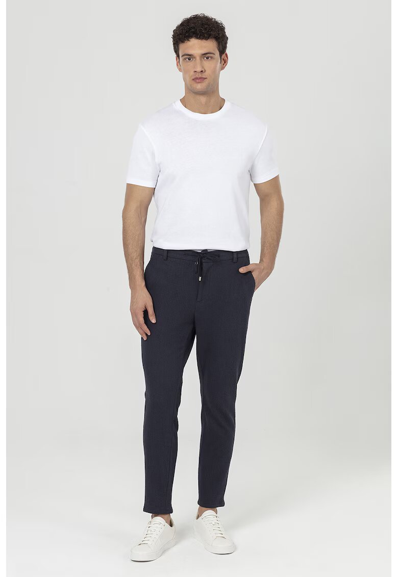 Just Like You Pantaloni texturati cu croiala regular-fit si snur in talie - Albastru ultramarin