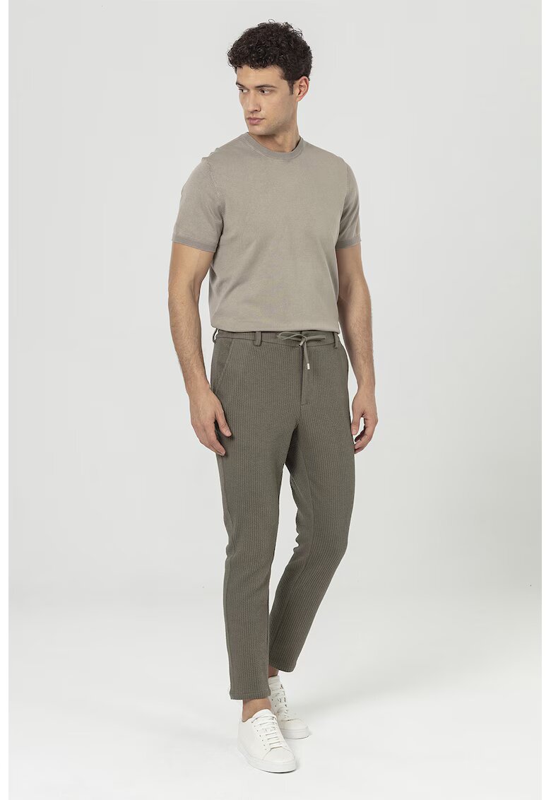 Just Like You Pantaloni texturati cu croiala regular-fit si snur in talie - Kaki