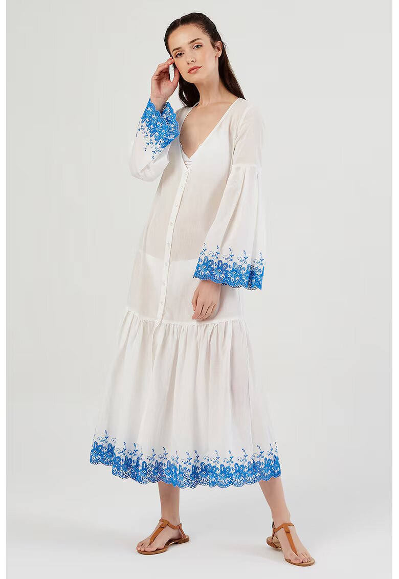 Just Like You Rochie cu broderie si decolteu in V - Alb/Albastru royal