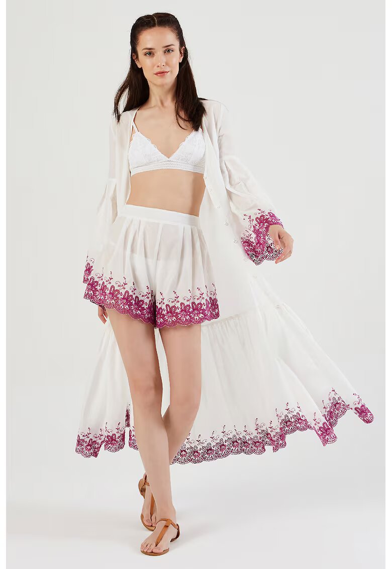 Just Like You Rochie cu broderie si decolteu in V - Alb/Violet tyrian