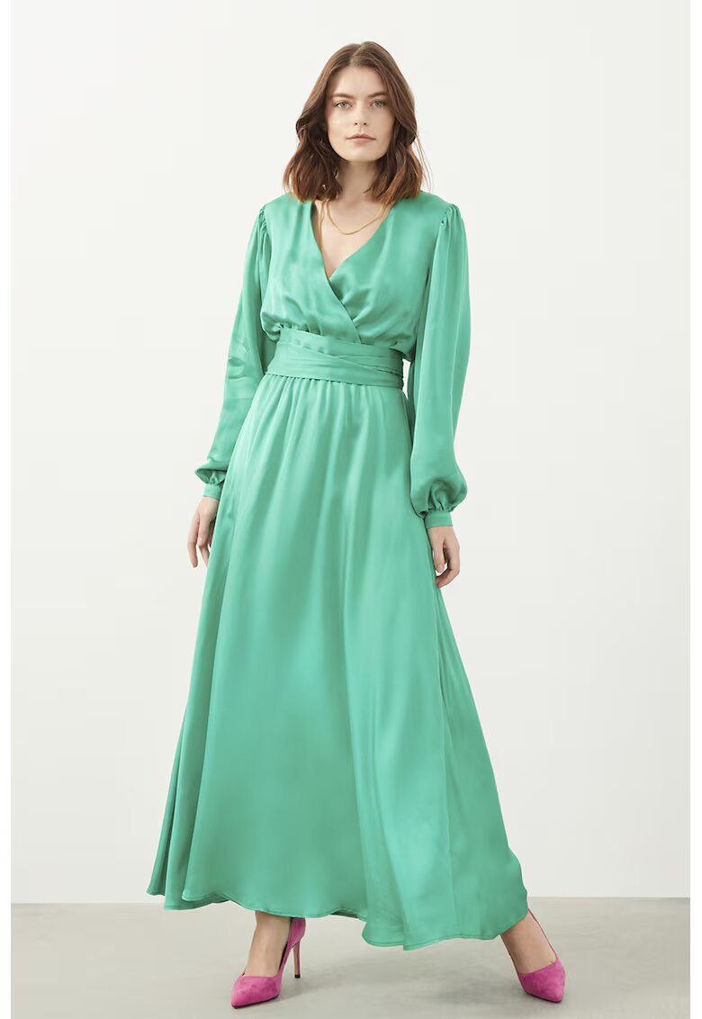 Just Like You Rochie maxi din bumbac cu maneci bufante - Verde deschis