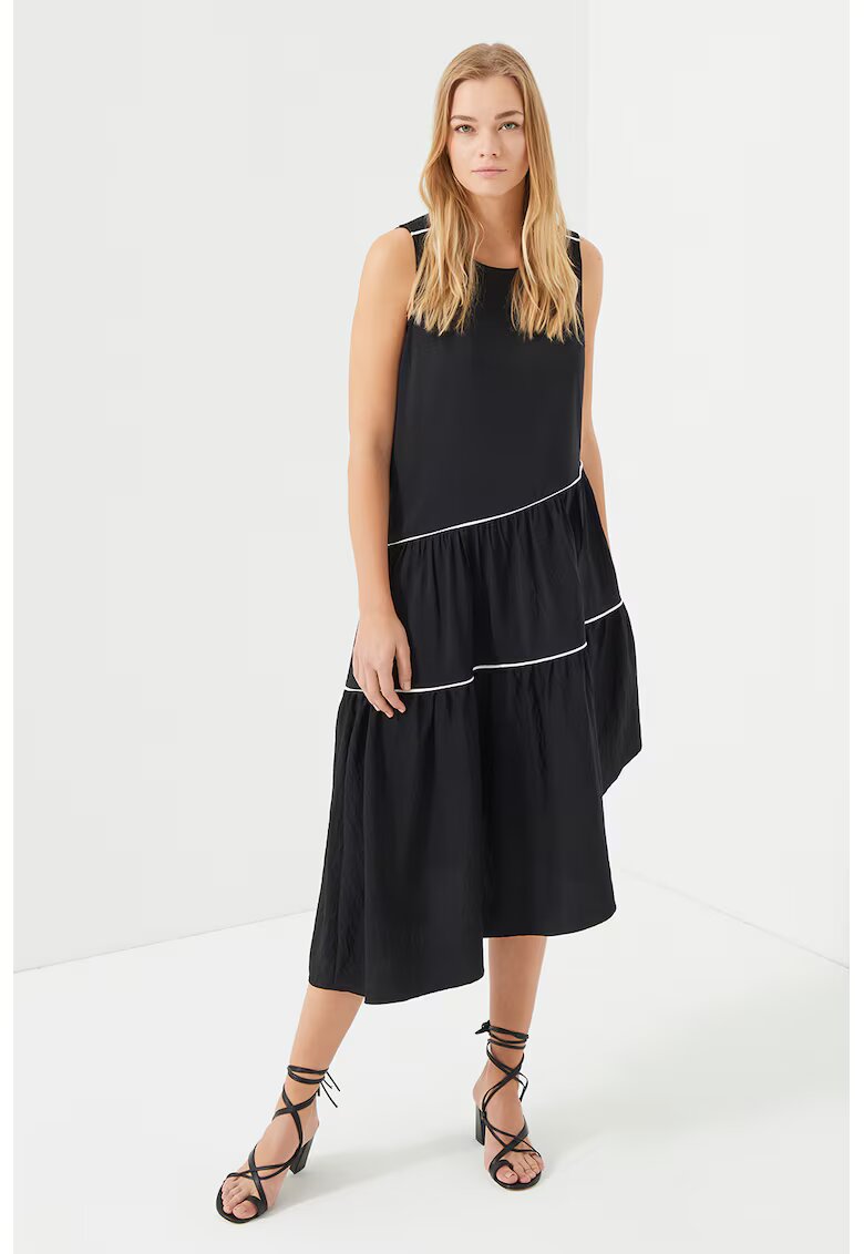 Just Like You Rochie midi asimetrica cu fronseu - Alb/Negru