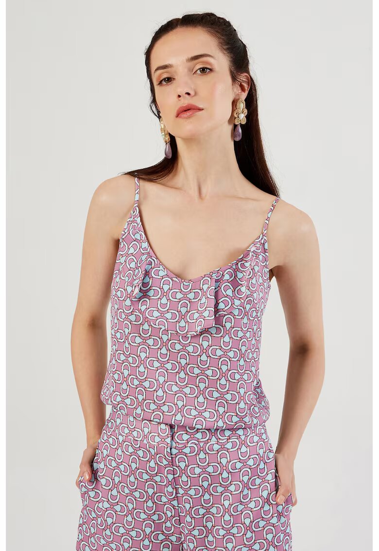 Just Like You Top cu garnitura cu volan - decolteu in V si model - Lila/Albastru deschis